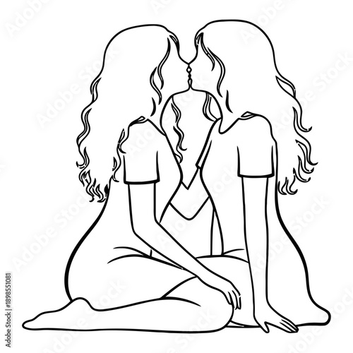 Homosexual adult girls kissing pose minimal vector  silhouette illustration 