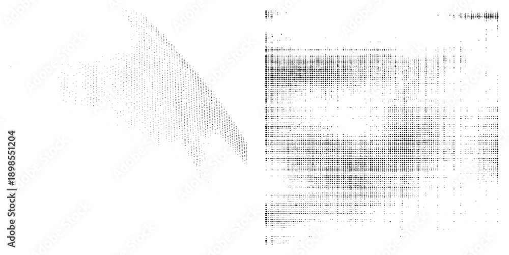 Obraz premium Vector graphic composed of halftone dots creating abstract forms, minimalist design, digital art, graphic element, isolated, modern aesthetic.
