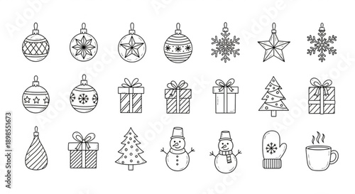 Festive Christmas icons and symbols for holiday decoration