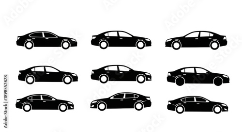 Collection of black car silhouettes on a white background.