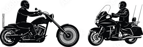 Black, motorcycle, rider, silhouette, illustration, cruiser, and, touring, bikes, helmeted, bikers, riding, custom, chopper, and, touring, motorbike, action, vector, design