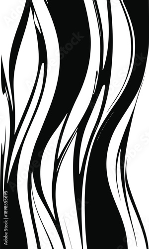 Abstract vertical flowing pattern made with thick black lines, white background, bold modern backdrop for layouts