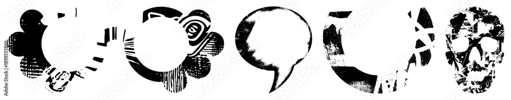 Obraz premium Stylized circular rendered in halftone texture, abstract shapes, graphic design elements, vector symbols, isolated foreground,, digital art motifs.