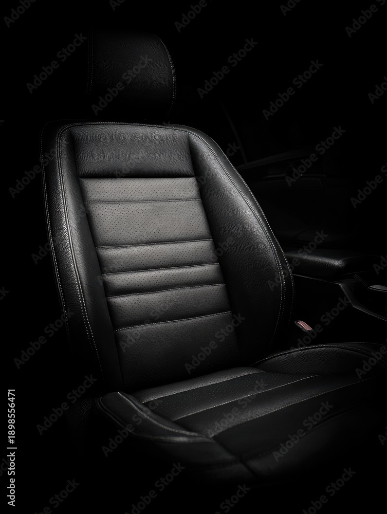 Obraz premium Luxury black leather car seat interior close-up, modern automobile design