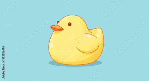 Yellow rubber duck with orange beak on blue background soft lighting cartoon style single subject minimalist design