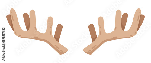 Pair of cartoon animal horns in brown shades isolated on white for decoration or design vector illustration