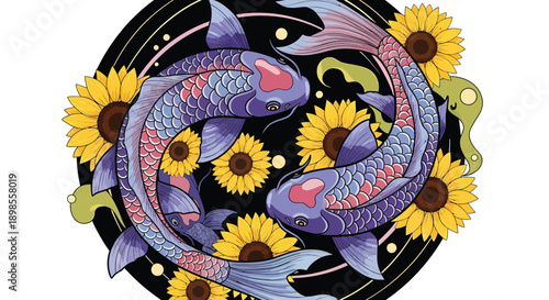 Two Koi Fish Swimming in Circle.