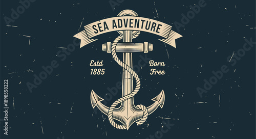 Vintage Anchor Emblem Sea Adventure Symbol.