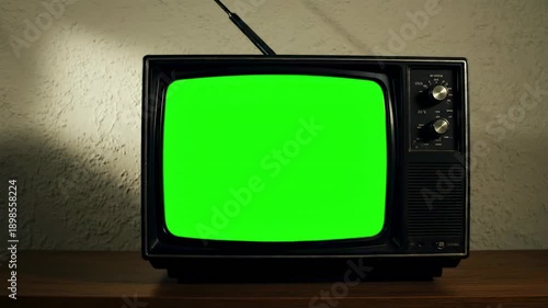 This image features a vintage, retro-style television set from the 1970s or 1980s.
