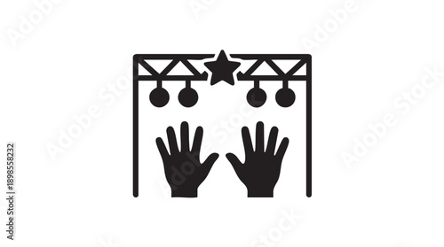 Black Outline Hands Up Under Stage Lights Icon