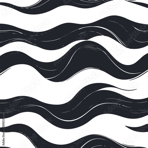 Repeating abstract background of soft bold wave lines, thick black strokes on white background, smooth rhythm, design-friendly pattern 2