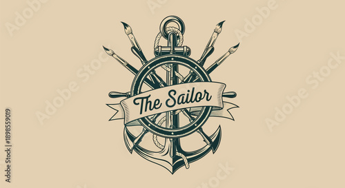 Vintage Nautical Anchor Compass Logo Design.