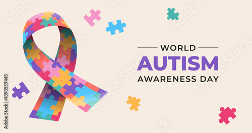 World autism awareness symbols made from colorful puzzle pieces.
