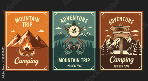 Vintage Style Camping Adventure Travel Posters.