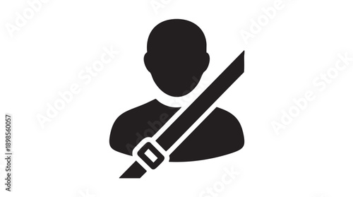 Black Safety Seat Belt Icon on White Background