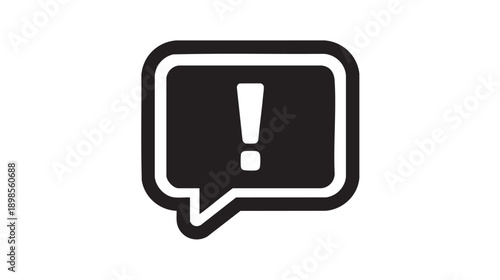 Black and White Exclamation Mark in Speech Bubble Icon Vector