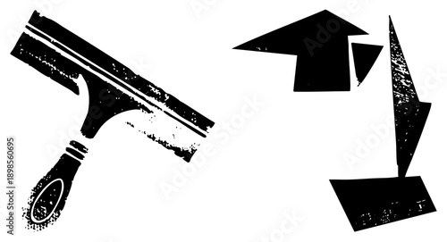 Squeegee cleaning tool and graduation cap, graphic, educational achievement symbol, cleaning equipment, stylized vector art.