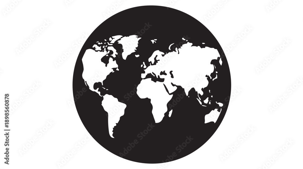 Obraz premium Black and White World Map Globe Vector Icon
