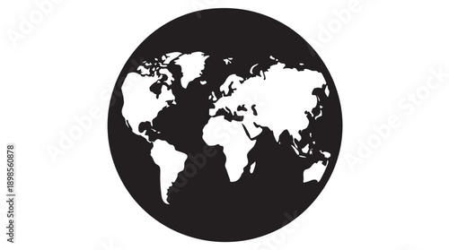 Black and White World Map Globe Vector Icon
