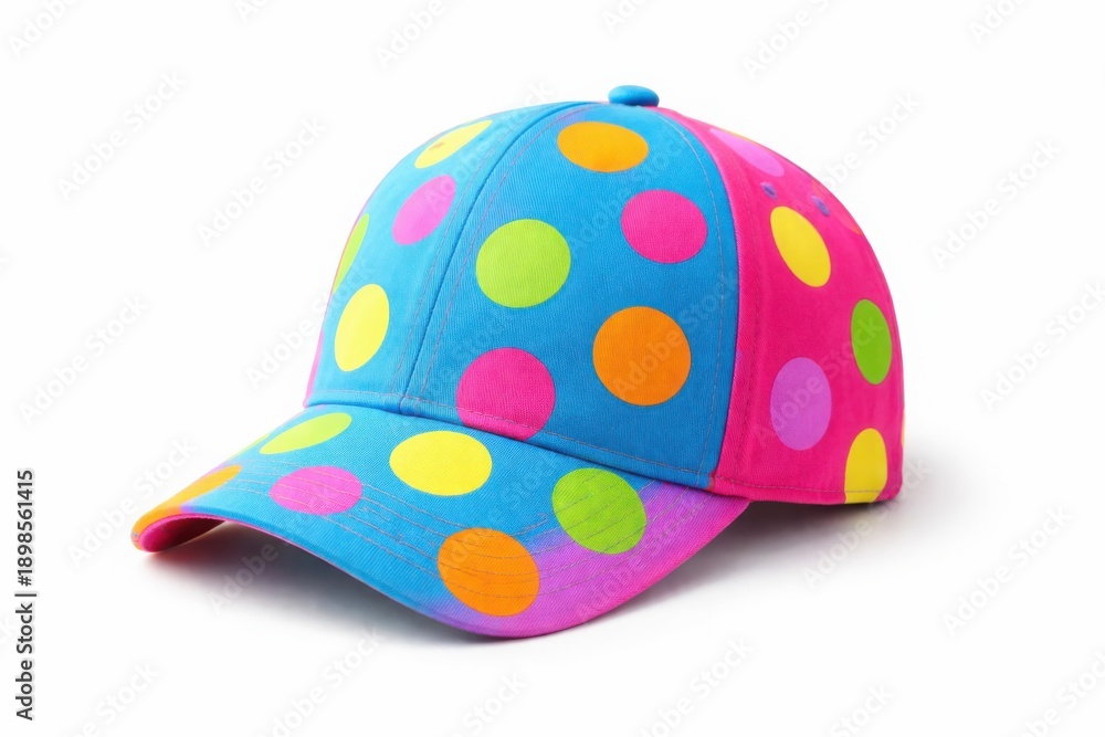 Fototapeta premium A playful baseball cap with polka dots in a bold and colorful split design