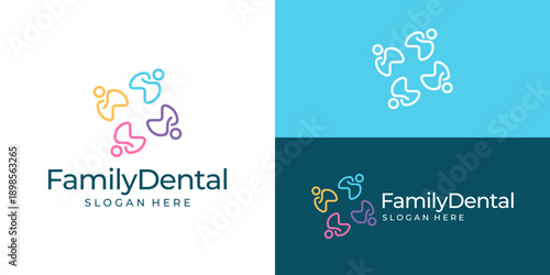 Creative simple family dental logo template. Minimal teeth with family, people, dental clinic logo design vector illustration.