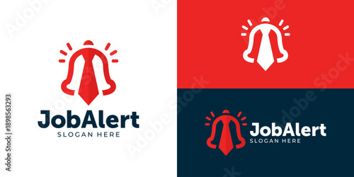 Creative simple job alert logo template. Ringing bell with tie symbol for job work logo design vector illustration.