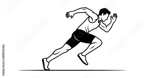 Dynamic illustration of a male athlete in mid-stride, captured in a powerful running pose