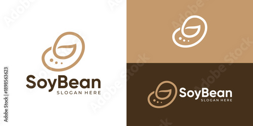 Creative simple soybean logo template. Abstract simple soya bean logo design vector illustration.