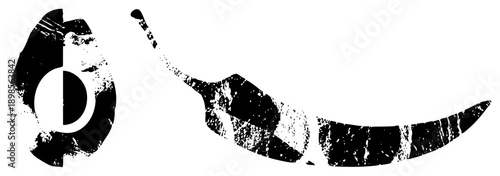 Distressed chili pepper silhouette and mechanical gear, vector design, industrial food symbol, gritty texture, culinary equipment motif.