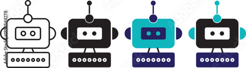 robot icons vector. robots icon in filled, thin line, outline and stroke style. Vector illustration of cute chatbot robot face icons. Sets of black robot smiling face icons.

