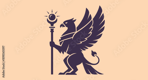 Stylized gryphon illustration on neutral backdrop