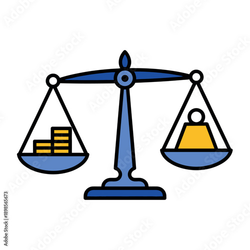Minimalist illustration of balance scales weighing a stack of gold coins against a human figure icon, symbolizing pay equity and social value.