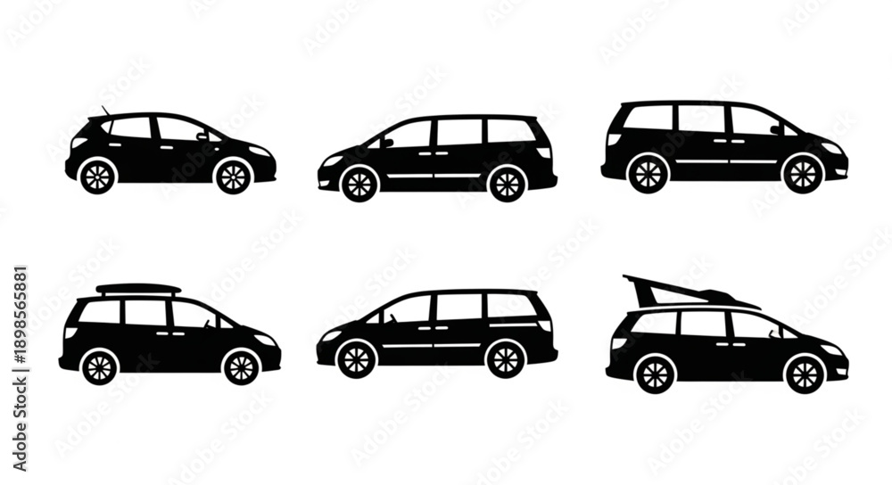 Fototapeta premium Collection of black car silhouettes on white background.