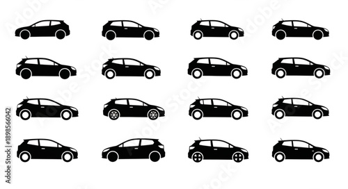 Collection of black car silhouettes on a white background.