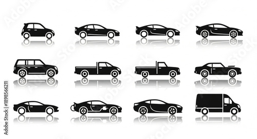 Collection of black car silhouettes on a white background.