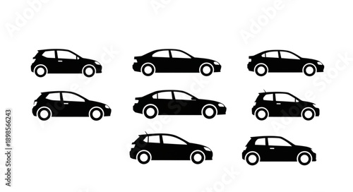 Collection of black car silhouettes on a white background.