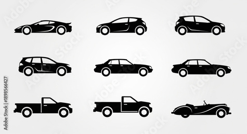 Collection of black car silhouettes on a white background.