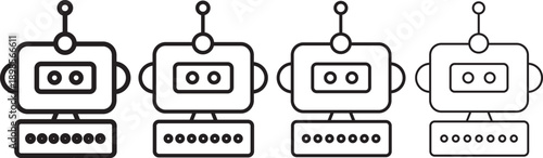 robot icons vector. robots icon in filled, thin line, outline and stroke style. Vector illustration of cute chatbot robot face icons. Sets of black robot smiling face icons.

