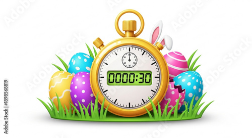 Easter countdown timer with colorful eggs and grass symbolizing holiday time management and celebration