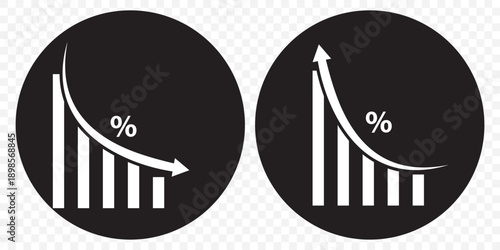 percentage icons, percent arrows icon set . with increase arrow up icon, decrease arrow down icon . profit and lose money vector icons On Transparent Background. EPS 10.