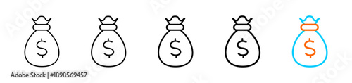 MONEY BAG icon set multiple style collection	