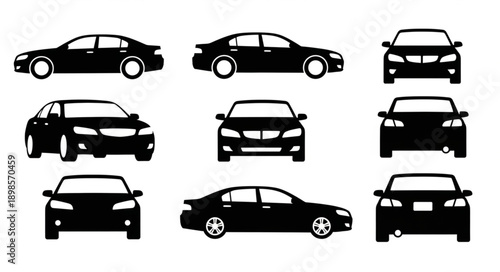 Collection of black car silhouettes viewed from different angles.