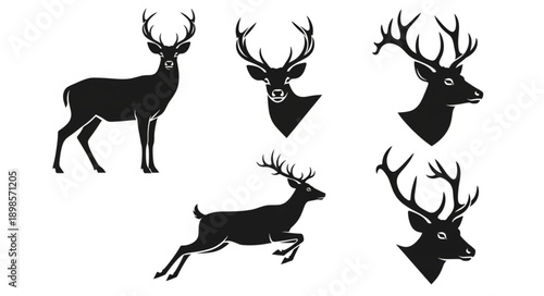Collection of black deer silhouettes in various poses.