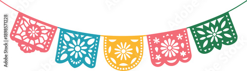 Colorful Papel Picado Hanging Decorations on White white background