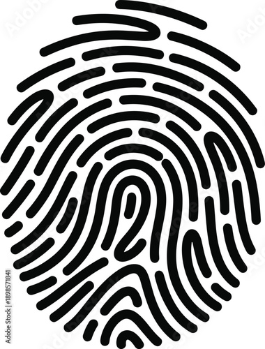 Fingerprint path analysis icon, biometric pattern recognition, forensic identification symbol, digital security concept, black vector design, flat vector illustration