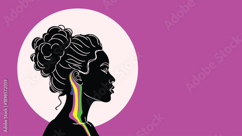 Afrofuturistic Woman Silhouette with Colorful Hair Streaks 