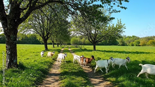 Wallpaper Mural Farm goats walking along rural country path in peaceful outdoor setting Torontodigital.ca