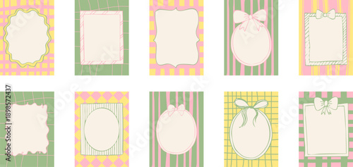 Easter pastel frames collection with bows and decorative patterns, perfect for Easter invitations, greeting cards, spring posters and holiday stationery design