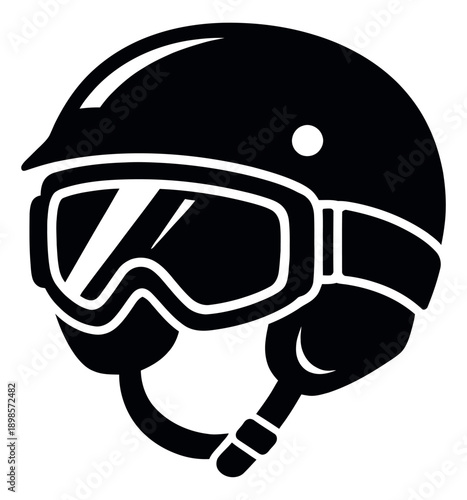 Solid graphic illustration of a ski helmet depicting protective headgear for winter sports