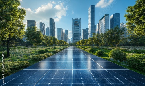 Solar-powered cities with advanced energy systems, sustainable future technology, 3D illustration